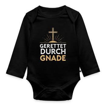 Gerettet durch Gnade Kreuzdesign - Baby Bio-Langarm-Body - Schwarz - Vorne
