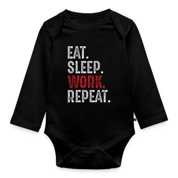 manger, dormir, travailler, répéter - Body Bébé bio manches longues - noir - Devant