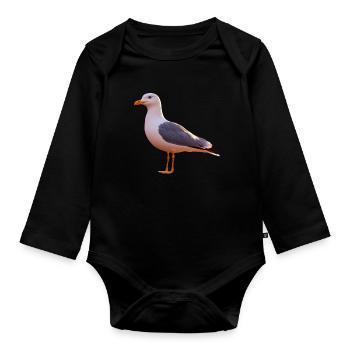 Seagull, Beach, Sea, North Sea, Baltic Sea, Herring Gull, Seagulls - Organic Longsleeve Baby Bodysuit - black - Front