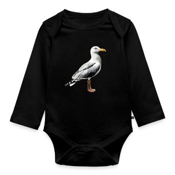 Seagull, Beach, Sea, North Sea, Baltic Sea, Herring Gull, Seagulls - Organic Longsleeve Baby Bodysuit - black - Front