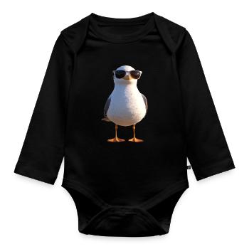 Seagull, Beach, Sea, North Sea, Baltic Sea, Herring Gull, Seagulls - Organic Longsleeve Baby Bodysuit - black - Front