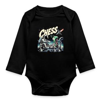 Astronaut Alien Schach Rakete Universum Geschenk - Baby Bio-Langarm-Body - Schwarz - Vorne