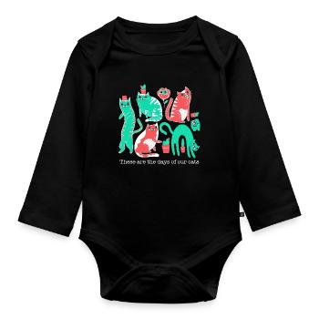 These Are the Days of Our Cats – Retro Katzenkunst - Baby Bio-Langarm-Body - Schwarz - Vorne