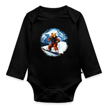 Bären Snowboard - Baby Bio-Langarm-Body - Schwarz - Vorne