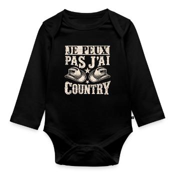 Je Peux Pas J'ai Country ,Vintage Humour Country - Body Bébé bio manches longues - noir - Devant