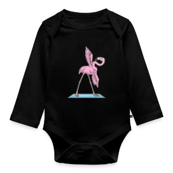 Flamingo Yoga Fitness Gymnastik - Baby Bio-Langarm-Body - Schwarz - Vorne
