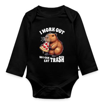 Ich Trainiere, Damit Ich Müll Essen Kann, Capybara - Baby Bio-Langarm-Body - Schwarz - Vorne