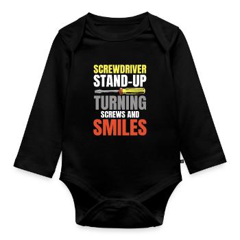 Screwdriver Stand-Up Turning Screws für einen - Baby Bio-Langarm-Body - Schwarz - Vorne