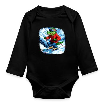 Crocodile Skier - Organic Longsleeve Baby Bodysuit - black - Front
