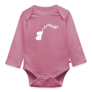 Playful Elephant Blowing Bubbles - Organic Longsleeve Baby Bodysuit - mauve - Front