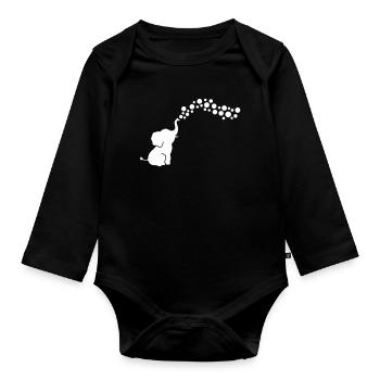 Playful Elephant Blowing Bubbles - Organic Longsleeve Baby Bodysuit - black - Front