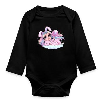 Skurriles Hasenmädchen mit Lutscher - Baby Bio-Langarm-Body - Schwarz - Vorne