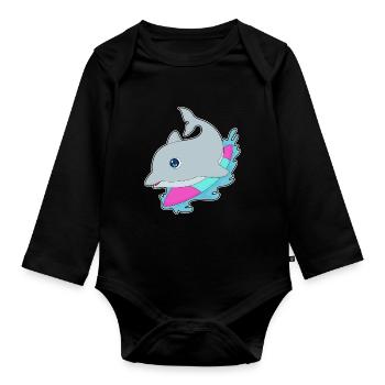 Été de surf sur planche de surf Dolphin - Body Bébé bio manches longues - noir - Devant