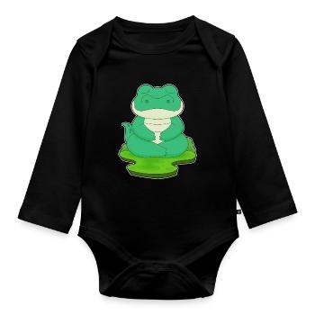 Méditation de fitness au yoga crocodile - Body Bébé bio manches longues - noir - Devant
