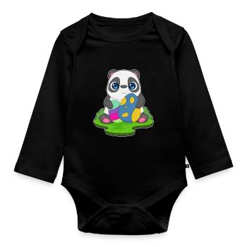 Panda Ostern Ostereier - Baby Bio-Langarm-Body - Schwarz - Vorne