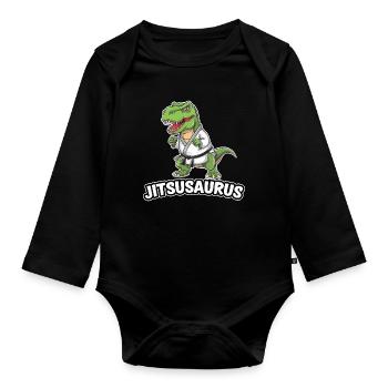 Jitsusaurus Dinosaur in Jiu-Jitsu Gear - Organic Longsleeve Baby Bodysuit - black - Front