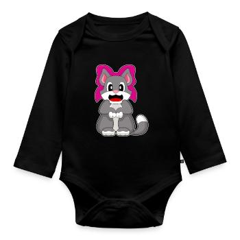 Katze Haarschleife - Baby Bio-Langarm-Body - Schwarz - Vorne