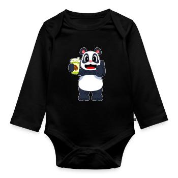 Panda Coffee to go Mug - Organic Longsleeve Baby Bodysuit - black - Front