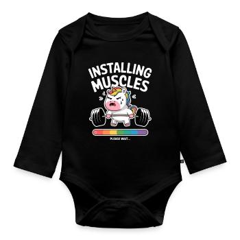 Installing Muscles Unicorn - Organic Longsleeve Baby Bodysuit - black - Front
