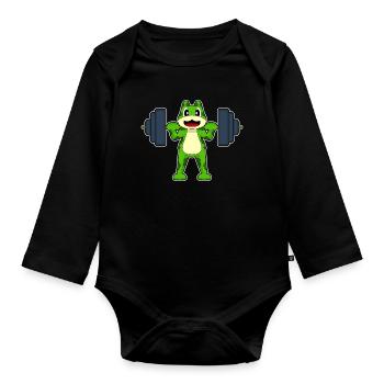 Frosch Bodybuilder Langhantel Bodybuilding - Baby Bio-Langarm-Body - Schwarz - Vorne