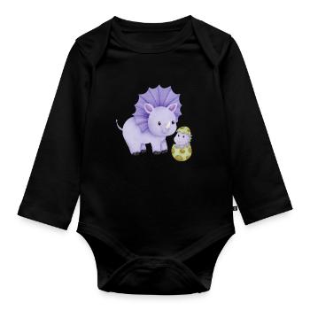 Dinosaur mom with child - Organic Longsleeve Baby Bodysuit - black - Front