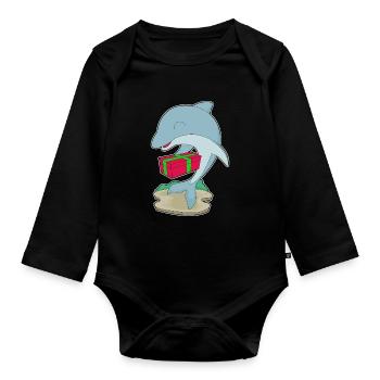 Dolphin Christmas Package - Organic Longsleeve Baby Bodysuit - black - Front