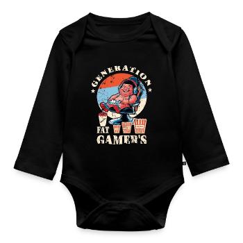 Fette Gamer Kinder - Baby Bio-Langarm-Body - Schwarz - Vorne