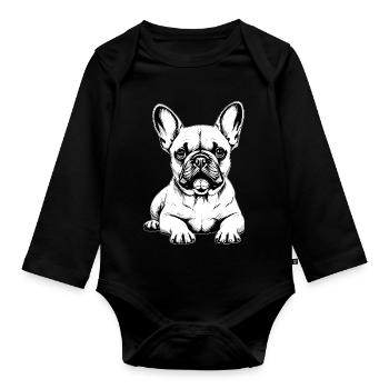 Chien câlin Bouledogue Français Breloque - Body Bébé bio manches longues - noir - Devant