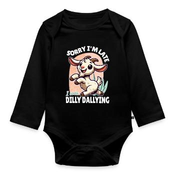 Sorry, I'm Late – Funny Goat Design - Organic Longsleeve Baby Bodysuit - black - Front