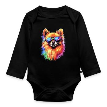 Pomeranian Pomeranian Pom Sweet German Spitz - Organic Longsleeve Baby Bodysuit - black - Front