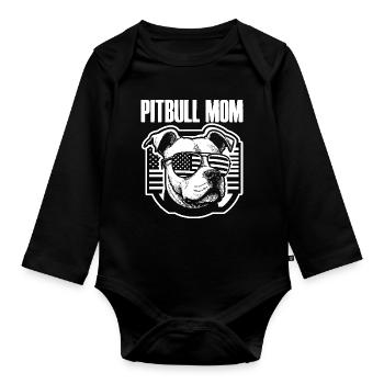 Pitbull Mom Patriotic Lustiges 4th of July - Baby Bio-Langarm-Body - Schwarz - Vorne