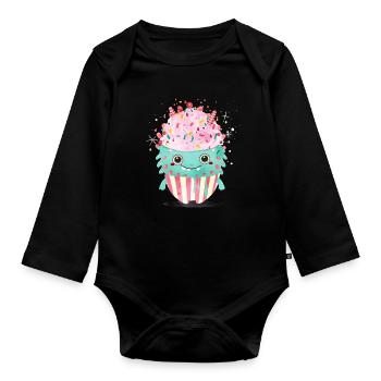 Cute Cupcake Monster – Cute and Playful - Organic Longsleeve Baby Bodysuit - black - Front