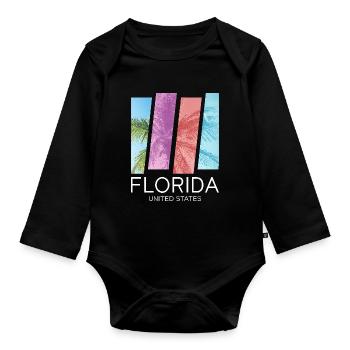 Florida USA Miami America Summer Palm Trees Beach - Organic Longsleeve Baby Bodysuit - black - Front