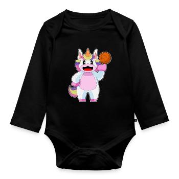 Einhorn Basketballspieler Basketball - Baby Bio-Langarm-Body - Schwarz - Vorne