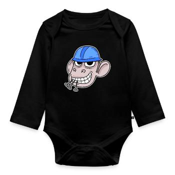 Monkey Construction Site Construction Worker - Organic Longsleeve Baby Bodysuit - black - Front