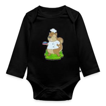 Squirrel Birthday Cake - Organic Longsleeve Baby Bodysuit - black - Front