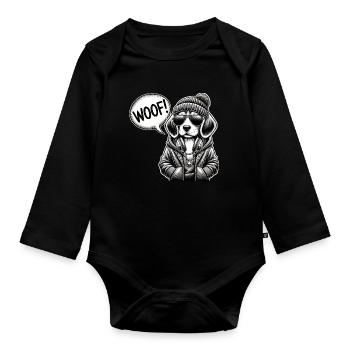 Un chien cool dans le style de la rue - Body Bébé bio manches longues - noir - Devant