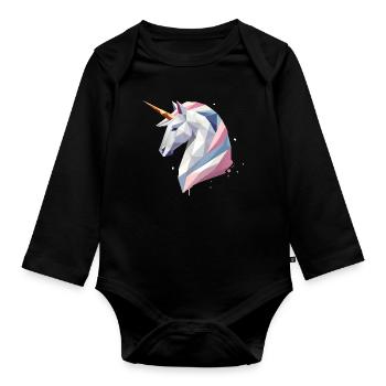 Geometrisches Einhorn – Moderne Eleganz - Baby Bio-Langarm-Body - Schwarz - Vorne
