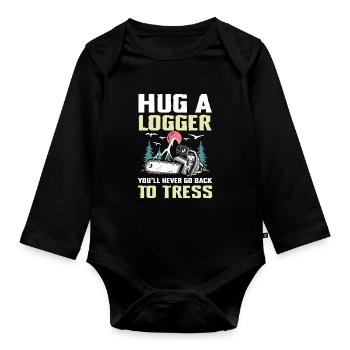 Hug a Logger für einen Waldarbeiter Holzfäller - Baby Bio-Langarm-Body - Schwarz - Vorne
