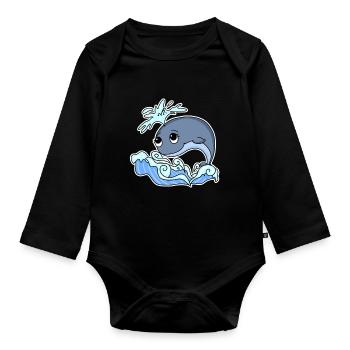 Whale Animal Ocean Graphic - Organic Longsleeve Baby Bodysuit - black - Front