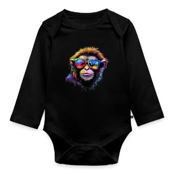 Gibbon Monkey Whitehand Gibbon Monkey Cute Lar Gibbons - Organic Longsleeve Baby Bodysuit - black - Front