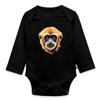 Singe Gibbon Main Blanche Gibbon Singe Mignon Lar Gibbons - Body Bébé bio manches longues - noir - Devant