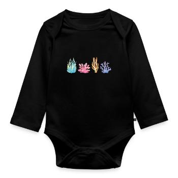 Vibrant Coral Reef - Organic Longsleeve Baby Bodysuit - black - Front