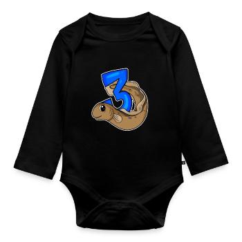 Trois 3 - Numéro 3 - Numéro 3 Poisson d’anniversaire - Body Bébé bio manches longues - noir - Devant