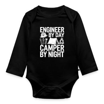 Funny Engineer by Day Camper by Night Engineering - Organic Longsleeve Baby Bodysuit - black - Front