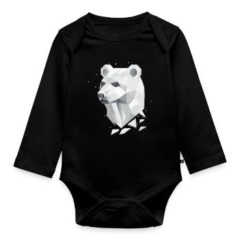 Geometric Bear Head – Strength and Tranquility - Organic Longsleeve Baby Bodysuit - black - Front