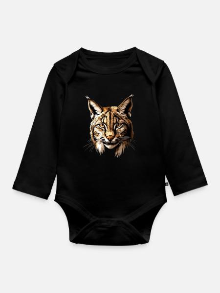 Luchs Lynx Wildkatze Raubkatzen Katzen Süße Luchse - Baby Bio-Langarm-Body - Schwarz