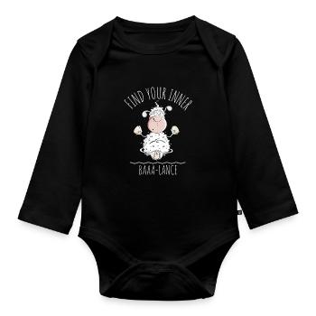 Yoga Schaf Spruch Baaa-Lance Wortpiel - Baby Bio-Langarm-Body - Schwarz - Vorne