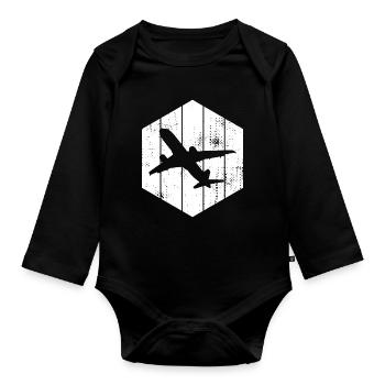 Airplanes Sketch - Organic Longsleeve Baby Bodysuit - black - Front
