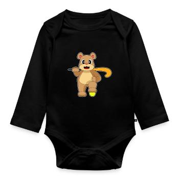 Bear Bâton de hockey sur gazon - Body Bébé bio manches longues - noir - Devant